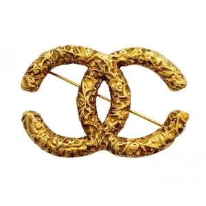 CHANEL Authentic Gold Logo Brooch